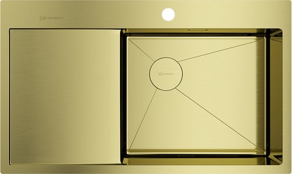 Кухонная мойка Omoikiri Akisame 86 Side LG-R, с крылом, чаша справа, светлое золото 4997046