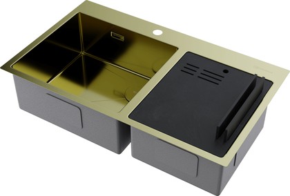 Кухонная мойка Omoikiri Akisame 86-2 Side LG, 2 чаши, светлое золото 4997048