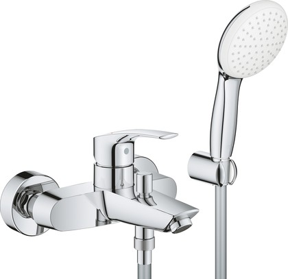 Смеситель для ванны Grohe Eurosmart, настенный монтаж, ручной душ, держатель, шланг, хром 25276003