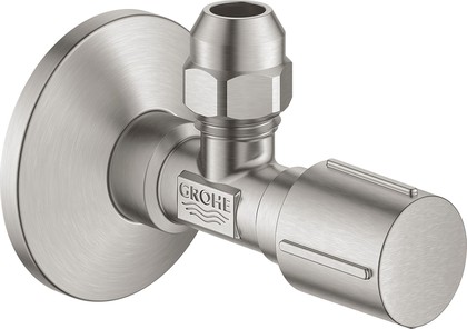 Угловой вентиль Grohe, 1/2x3/8" универсальный, для подключения смесителей, резьба с насечками, Суперсталь - Supersteel Infinity 22037DC0