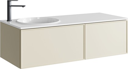 Тумба с умывальником Aqwella Боско Casso 1200 R/L, с двумя ящиками, фасад рамка, морская дюна BOS0112MD+BOS07RAM67MD+BOS07RAM52MD+CAS.12.04.R/L
