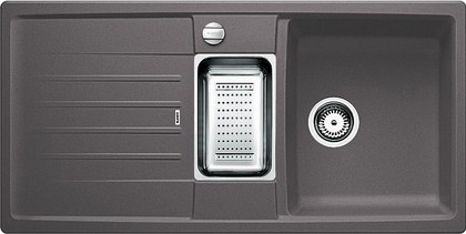 Кухонная мойка оборачиваемая с крылом, с клапаном-автоматом, коландером, гранит, тёмная скала Blanco Lexa 6S 518860