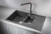 Кухонная мойка Granula 7802, 780x500, накладная, двойная, кварц, Графит 7802, ГРАФИТ