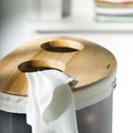 Корзина для белья Brabantia, 40л, двухсекционная, с деревянной крышкой, матовая сталь 360381