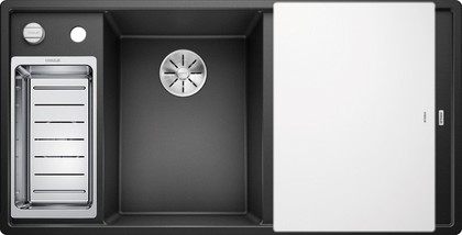 Кухонная мойка Blanco Axia III 6S-F, клапан-автомат, доска из белого стекла, чаша слева, антрацит 524669