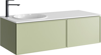 Тумба с умывальником Aqwella Боско Casso 1200 R/L, с двумя ящиками, фасад рамка, шалфей зеленый BOS0112SH+BOS07RAM67SH+BOS07RAM52SH+CAS.12.04.R/L