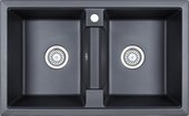 Кухонная мойка Granula 8101, 810x500, накладная, двойная, кварц, Шварц (чёрный металлик) 8101, ШВАРЦ
