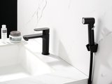 Смеситель для раковины Aquatek Альфа 110, с гигиеническим ручным душем, чёрный матовый AQ1912MB