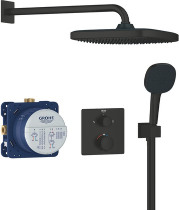 Душевая система Grohe Precision Thermostat Vitalio, термостат встроенный, верхний душ, ручной душ, матовый чёрный 348822430