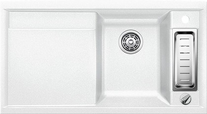 Кухонная мойка чаша справа, крыло слева, с клапаном-автоматом, с коландером, гранит, белый Blanco Axia 5S-F 517650