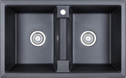 Кухонная мойка Granula 8101, 810x500, накладная, двойная, кварц, Шварц (чёрный металлик) 8101, ШВАРЦ