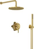 Душевой комплект Kludi Bozz 7in1, встроенный смеситель, верхний и ручной душ, брашированное золото 38736N076