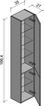 Шкаф-пенал для ванной Verona Optima, 1664x350, подвесной, две дверки, врезные ручки, LVS панели Ot 322.L. L04