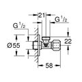 Угловой вентиль Grohe, 1/2x1/2" для подключения смесителей, хром 22025000
