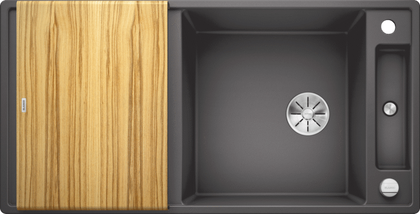 Кухонная мойка Blanco Axia III XL 6S, клапан-автомат, разделочный столик из ясеня, тёмная скала 523501