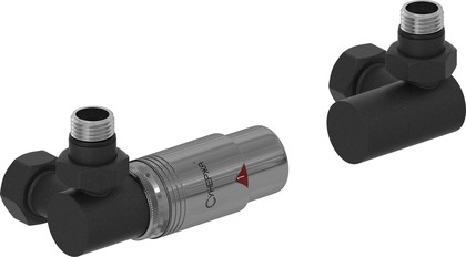 Автоматический терморегулятор Сунержа 3D левый G1/2"НРxG3/4"НГ, набор, тёмный титан муар - чёрный хром 15-1421-6211