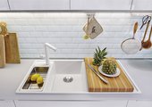 Кухонная мойка Blanco Axia III 6S, клапан-автомат, разделочный столик из ясеня, чаша слева, кофе 524652
