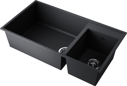 Кухонная мойка Omoikiri Tedori 85-2-U-BL, две чаши, Tetogranit, чёрный 4993940