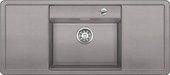Кухонная мойка с крылом, чаша в центре, с клапаном-автоматом, чёрные аксессуары, гранит, алюметаллик Blanco Alaros 6S 516557
