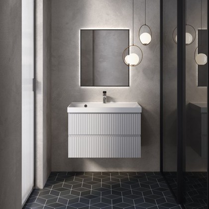 Тумба с умывальником AQUAme S1 80, подвесная, белый глянец AQM900180WH+1017000800001