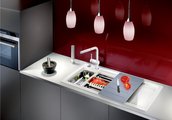 Кухонная мойка Blanco Axon II 6S, доска из серебристого стекла, чаша слева, клапан-автомат, базальт 524148