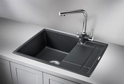 Кухонная мойка Granula 6501, 655x500, накладная, с крылом, кварц, Чёрный 6501, ЧЁРНЫЙ