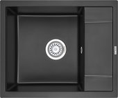 Кухонная мойка Granula 6002, 600x500, накладная, с крылом, кварц, Турмалин 6002, ТУРМАЛИН