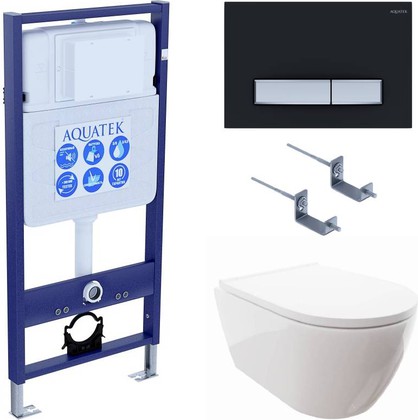 Унитаз с инсталляцией Aquatek Поларис, крепёж 02, сиденье soft-close, панель 026 SET AQUATEK ПОЛАРИС-026 4в1