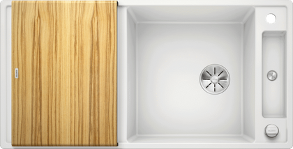 Кухонная мойка Blanco Axia III XL 6S, клапан-автомат, разделочный столик из ясеня, белый 523504