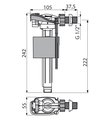 Впускной клапан Alcadrain для керамических бачков, боковая подводка, пластиковая резьба 1/2" A150-1/2"