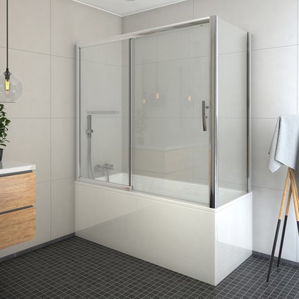 Шторка на ванну Roth Proxima PXV2+PXVB, 150x70см, дверь справа, прозрачное стекло, хром 451-150000P-00-02/452-7000000-00-02