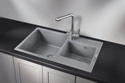 Кухонная мойка Granula 8201, 820x500, накладная, двойная, кварц, Алюминиум 8201, АЛЮМИНИУМ