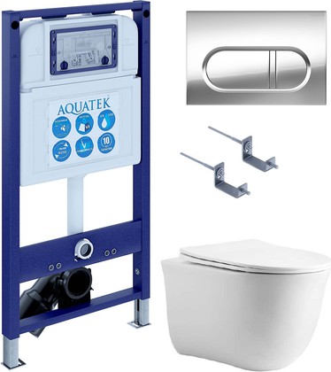 Унитаз с инсталляцией Aquatek Классик cm-043 4в1, унитаз AQ1112-00, сиденье soft close, кнопка хром глянцевый SET AQUATEK КЛАССИК cm-043 4в1