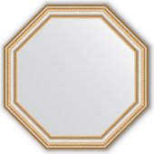 Зеркало Evoform Octagon 616x616 в багетной раме 60мм, золотые бусы на серебре BY 3710