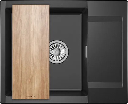 Кухонная мойка Granula Estetica ES-6202, 620x500, с крылом, кварц, Шварц (чёрный металлик) 6202, ШВАРЦ
