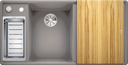 Кухонная мойка Blanco Axia III 6S, клапан-автомат, разделочный столик из ясеня, чаша слева, алюметаллик 524645