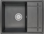 Кухонная мойка Granula 6501, 655x500, накладная, с крылом, кварц, Чёрный 6501, ЧЁРНЫЙ