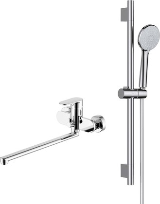 Смеситель для ванны Aquatek Ника, с длинным изливом, душевой гарнитур, хром AQ1833CR