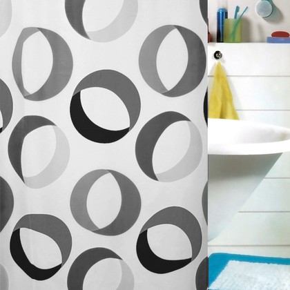 Штора для ванной Spirella Rings, 180x200см, текстиль, серо-чёрный 1015184