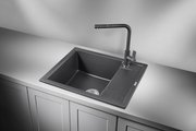 Кухонная мойка Granula 6002, 600x500, накладная, с крылом, кварц, Чёрный 6002, ЧЁРНЫЙ