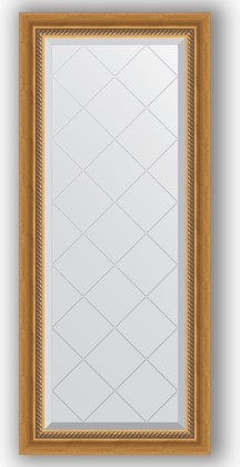 Зеркало Evoform Exclusive-G 530x1230 с фацетом и гравировкой, в багетной раме 70мм, состаренное золото с плетением BY 4045