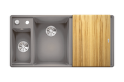 Кухонная мойка Blanco Axia III 6S-F, клапан-автомат, разделочный столик из ясеня, чаша слева, алюметаллик 524665