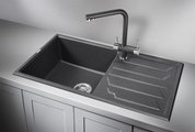 Кухонная мойка Granula 8601, 860x500, накладная, с крылом, кварц, Графит 8601, ГРАФИТ