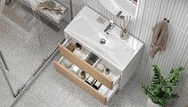 Тумба под раковину Velvex Gesso 800-0-2 (9696) навесная, белый матовый/, дуб сонома tp.GES.9696.80.2Y белый матовый/дуб сонома
