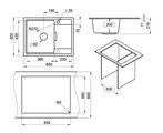 Кухонная мойка Granula 6503, 650x500, накладная, с крылом, кварц, Песок 6503, ПЕСОК