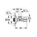 Угловой вентиль Grohe, 1/2x1/2" универсальный, для подключения смесителей, хром 22043000