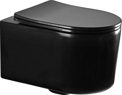 Унитаз подвесной Aquatek Мия укороченный, безободковый, сиденье Soft-close, чёрный матовый AQ2004-MB
