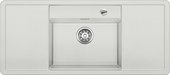Кухонная мойка с крылом, чаша в центре, с клапаном-автоматом, белые аксессуары, гранит, серый шёлк Blanco Alaros 6S 516722