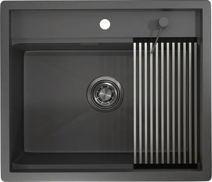 Кухонная мойка Granula Kitchen Space KS-6051, 600x510, накладная, нержавеющая сталь, Графит матовый 6051, ГРАФИТ МАТОВЫЙ