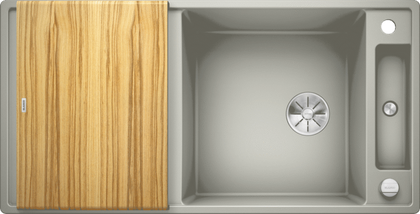 Кухонная мойка Blanco Axia III XL 6S, клапан-автомат, разделочный столик из ясеня, жемчужный 523503